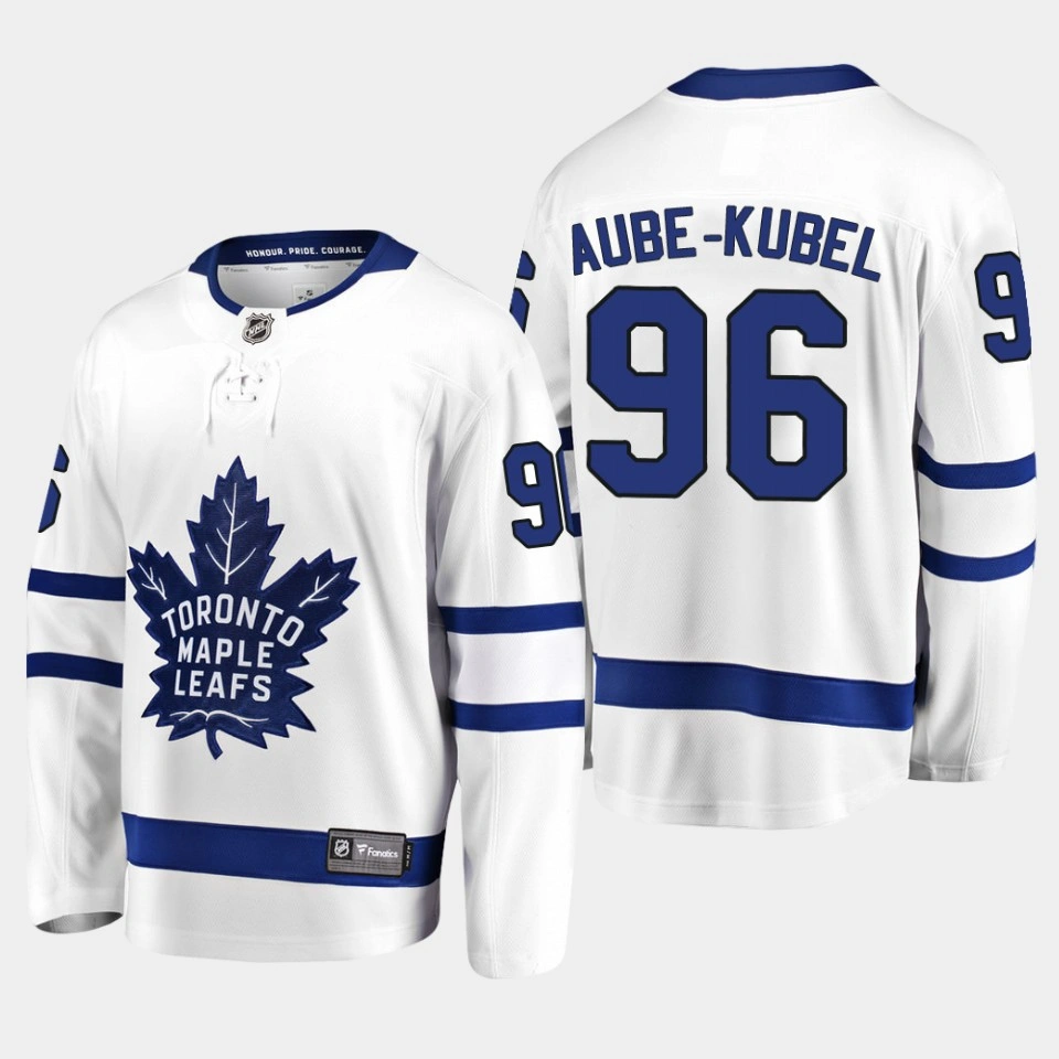 Men Toronto Maple Leafs Nicolas Aube-Kubel #96 Away 2022 Breakaway Player White Jersey
