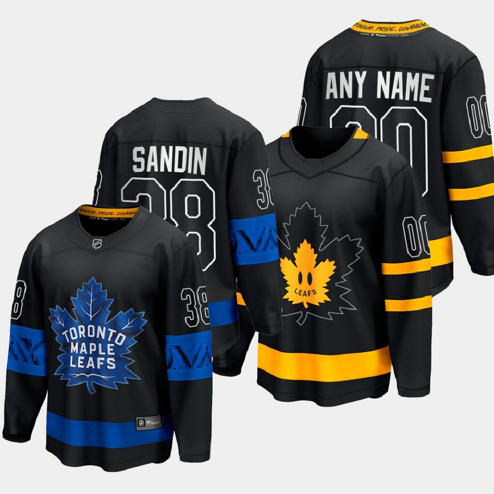 Women's Men Toronto Maple Leafs Rasmus Sandin #38 Alternate 2022 Drew house Black Jersey Women's Men Toronto Maple Leafs Rasmus Sandin #38 Alternate 2022 Drew house Black Jersey