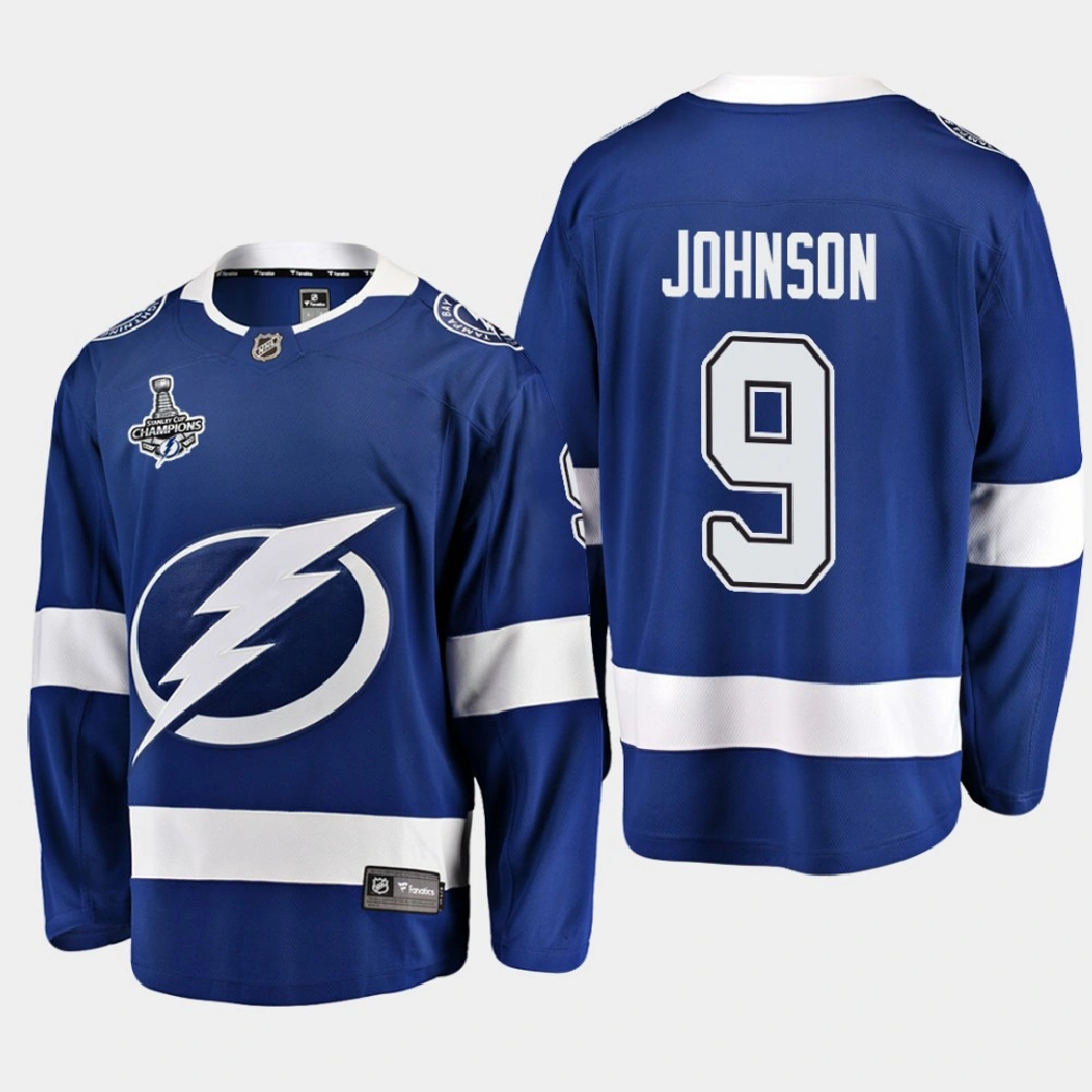 Men's Tampa Bay Lightning Tyler Johnson #9 2020 Stanley Cup Champions Home Breakaway Player Blue Jersey Men's Tampa Bay Lightning Tyler Johnson #9 2020 Stanley Cup Champions Home Breakaway Player Blue Jersey