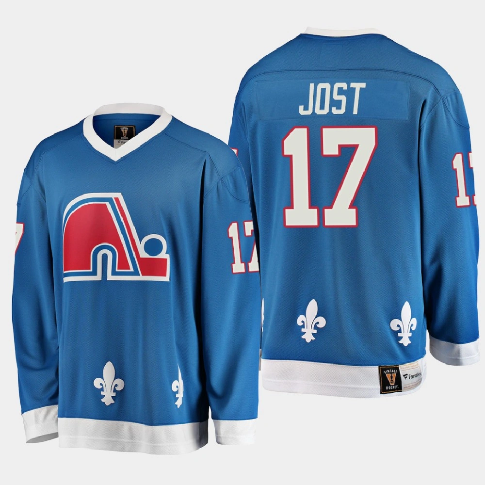 Men's Quebec Nordiques Tyson Jost #17 Vintage Blue 25th Throwback Jersey