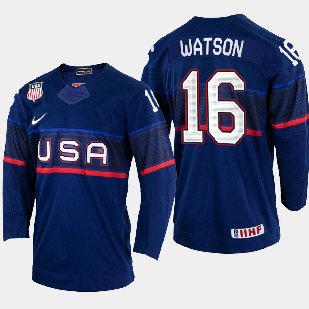 Youth Austin Watson 2022 IIHF World Championship USA Hockey Jersey Navy #16 Uniform Youth Austin Watson 2022 IIHF World Championship USA Hockey Jersey Navy #16 Uniform