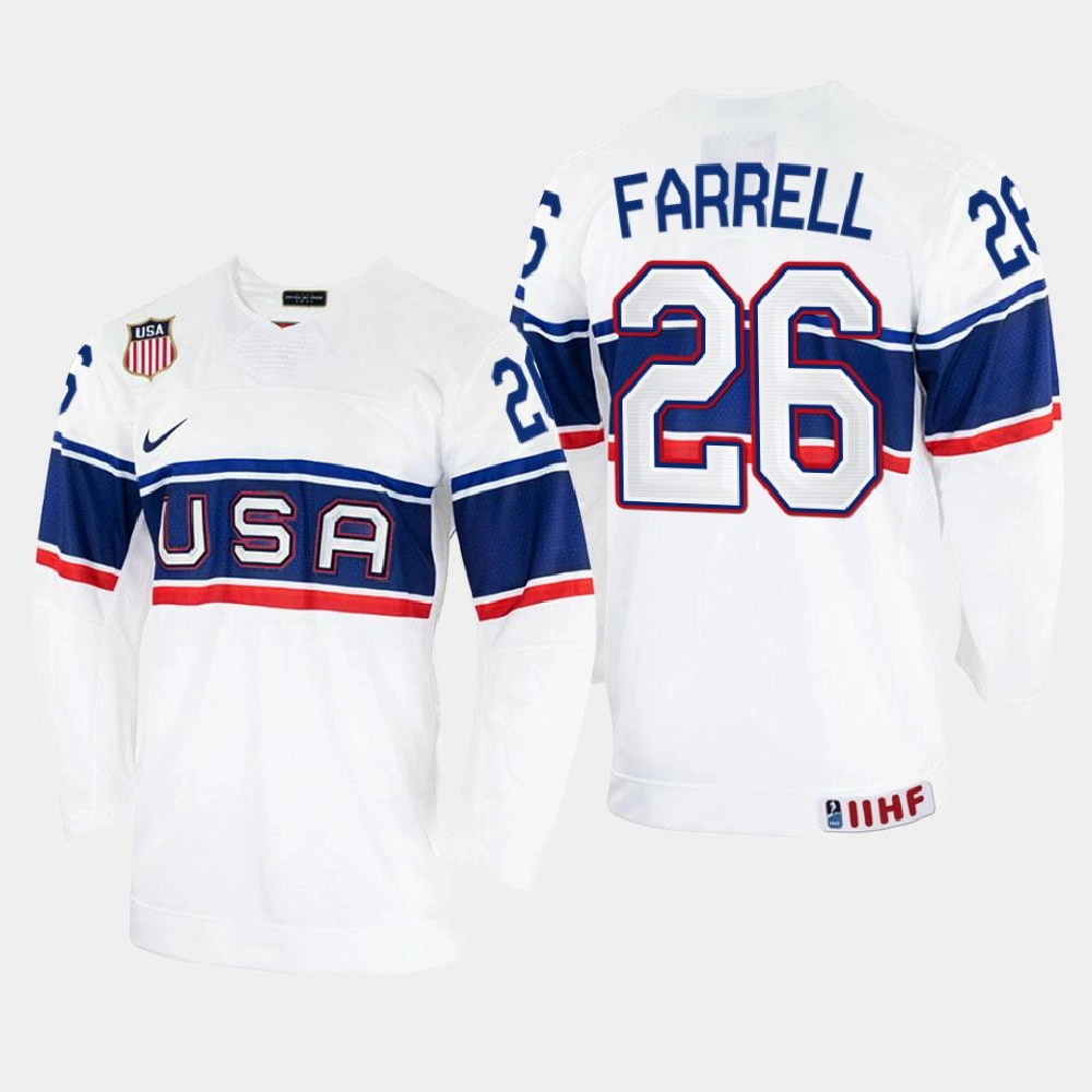 USA #26 Sean Farrell 2022 IIHF World Championship White Home Jersey USA #26 Sean Farrell 2022 IIHF World Championship White Home Jersey