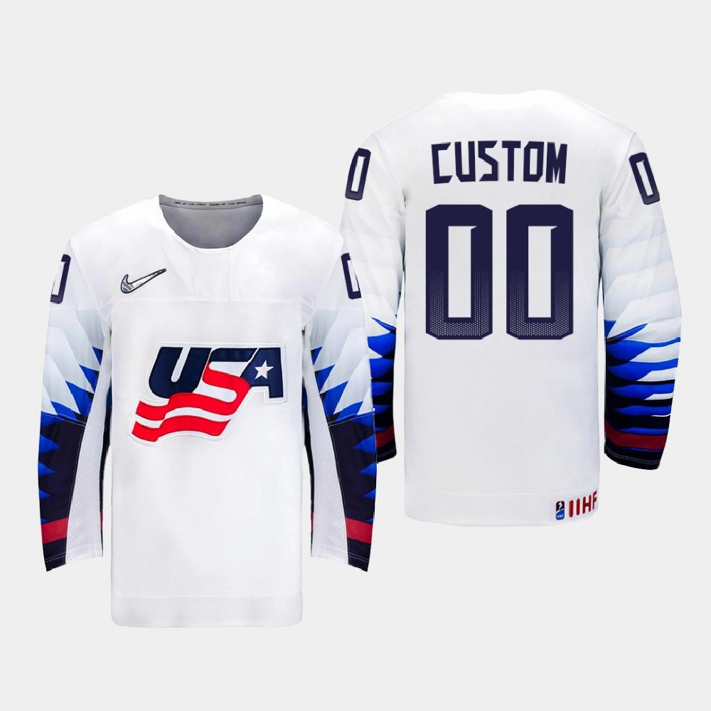Men's USA Team Custom #00 2021 IIHF U18 World Championship Home White Jersey Men's USA Team Custom #00 2021 IIHF U18 World Championship Home White Jersey