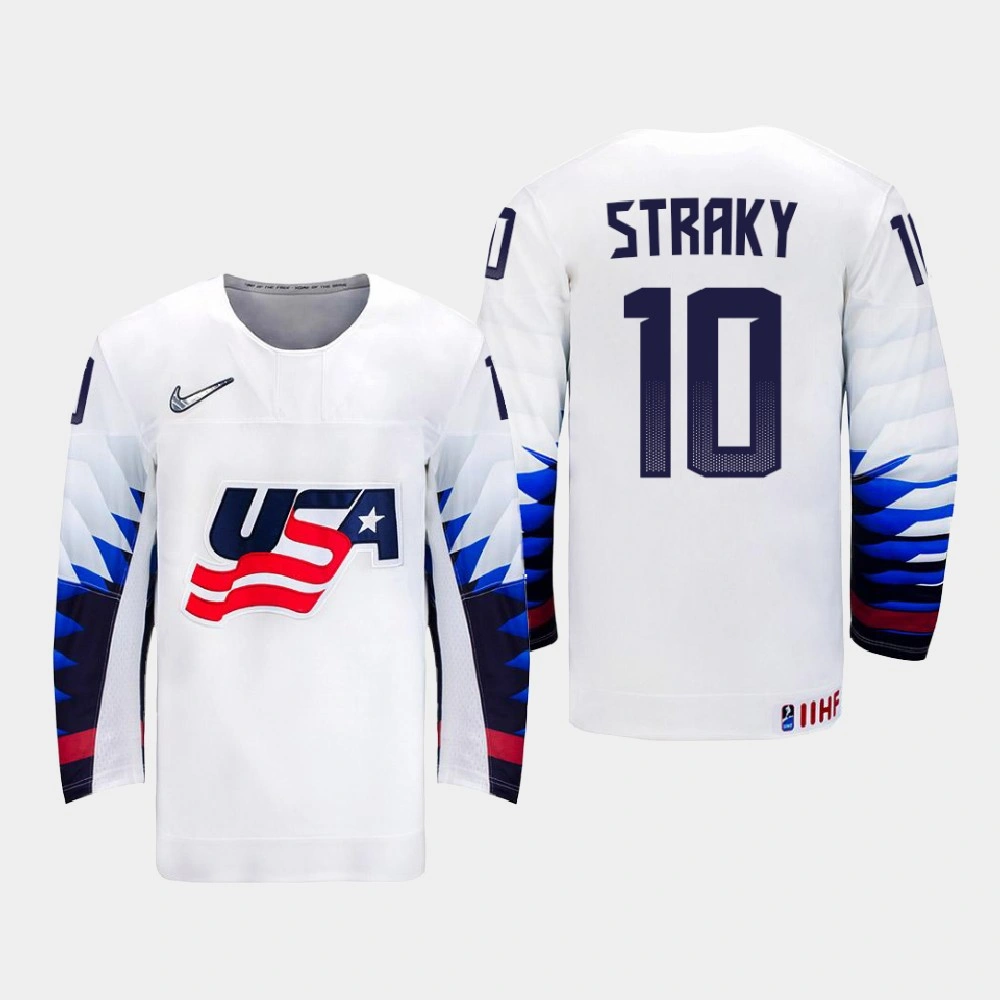Men's USA Team Ethan Straky #10 2021 IIHF U18 World Championship Home White Jersey Men's USA Team Ethan Straky #10 2021 IIHF U18 World Championship Home White Jersey