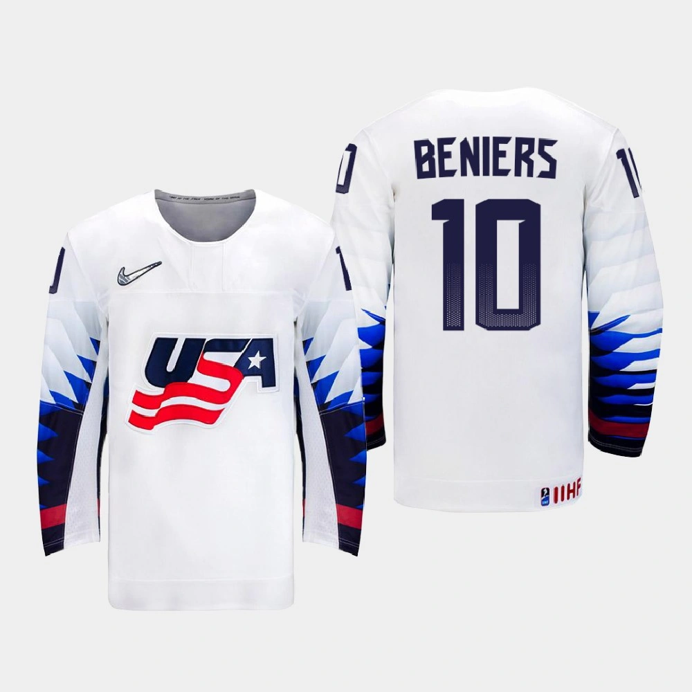 Men USA Team Matthew Beniers #10 2021 IIHF World Junior Championship Home White Jersey Men USA Team Matthew Beniers #10 2021 IIHF World Junior Championship Home White Jersey