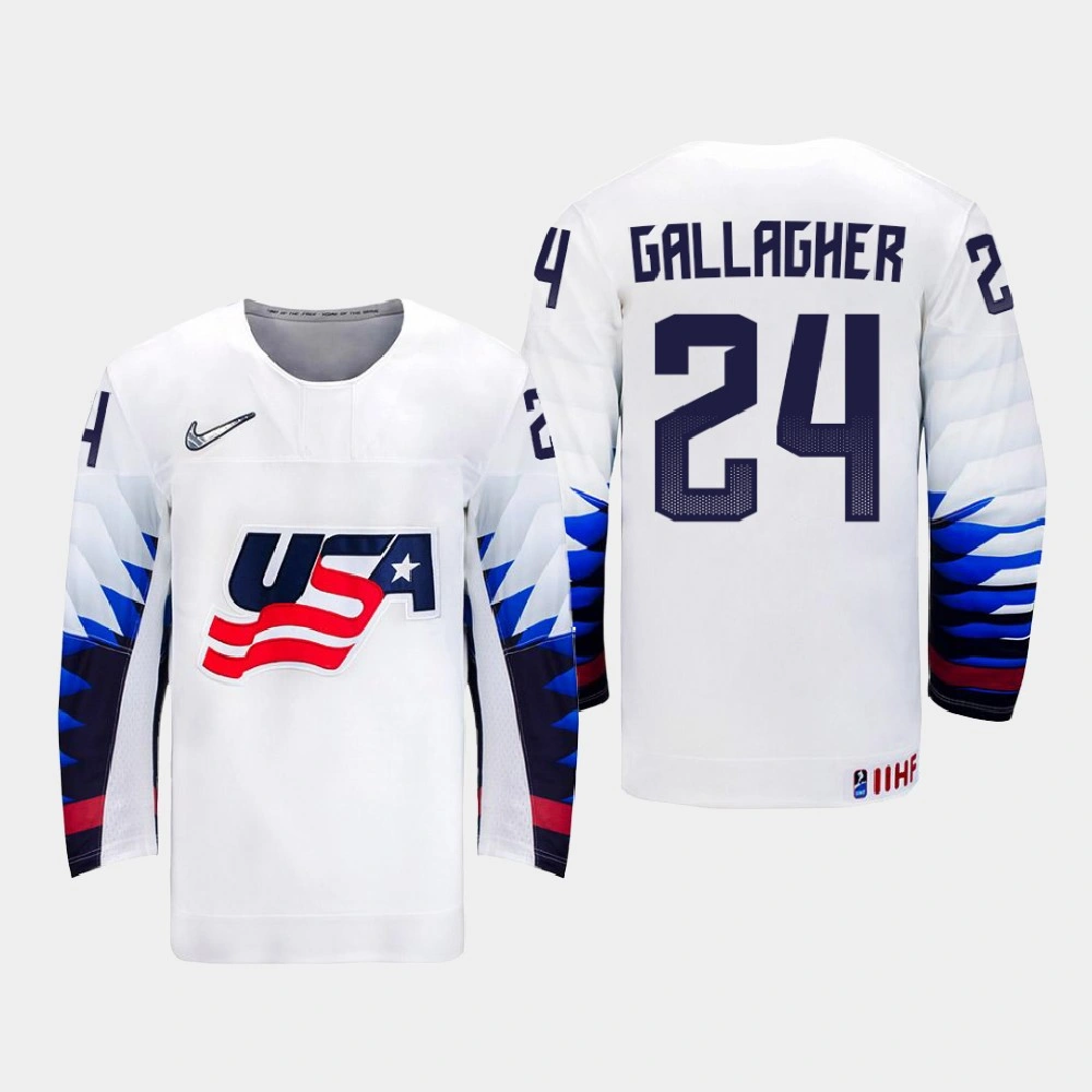 Youth USA Team Ty Gallagher #24 2021 IIHF U18 World Championship Home White Jersey Youth USA Team Ty Gallagher #24 2021 IIHF U18 World Championship Home White Jersey