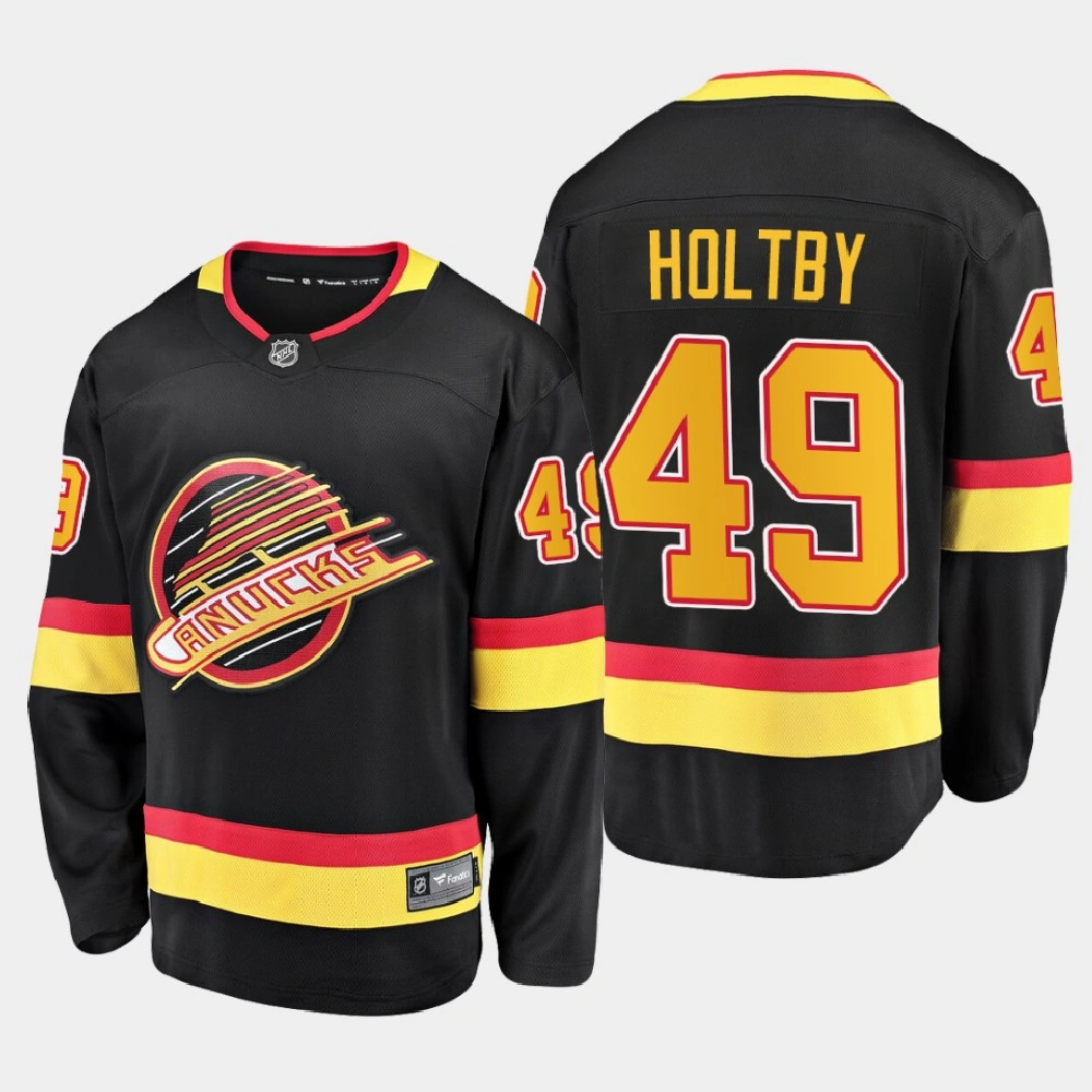 Men's Vancouver Canucks Braden Holtby #49 Retro 2020-21 Flying Skate Black Jersey