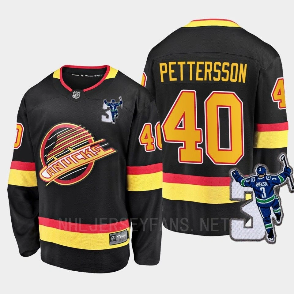 Women's Vancouver Canucks Elias Pettersson #40 Kevin Bieska patch Throwback Black Jersey
