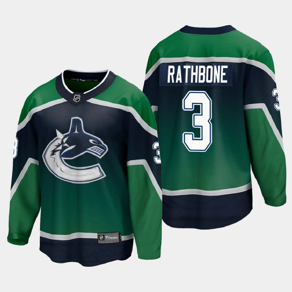 Youth Vancouver Canucks Jack Rathbone #3 Reverse Retro 2021 Green Jersey