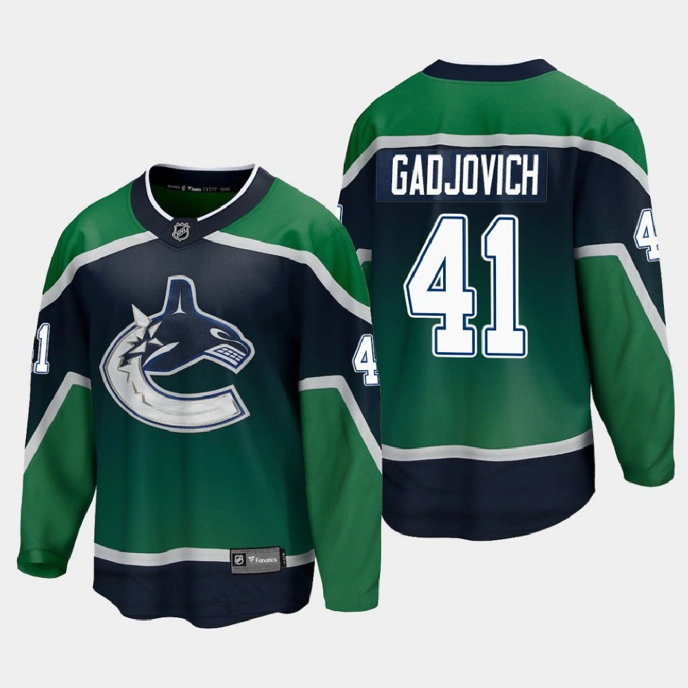 Women's Vancouver Canucks Jonah Gadjovich #41 Reverse Retro 2021 Green Jersey Women's Vancouver Canucks Jonah Gadjovich #41 Reverse Retro 2021 Green Jersey