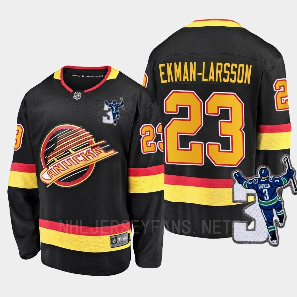 Women's Vancouver Canucks Oliver Ekman-Larsson #23 Kevin Bieska patch Throwback Black Jersey