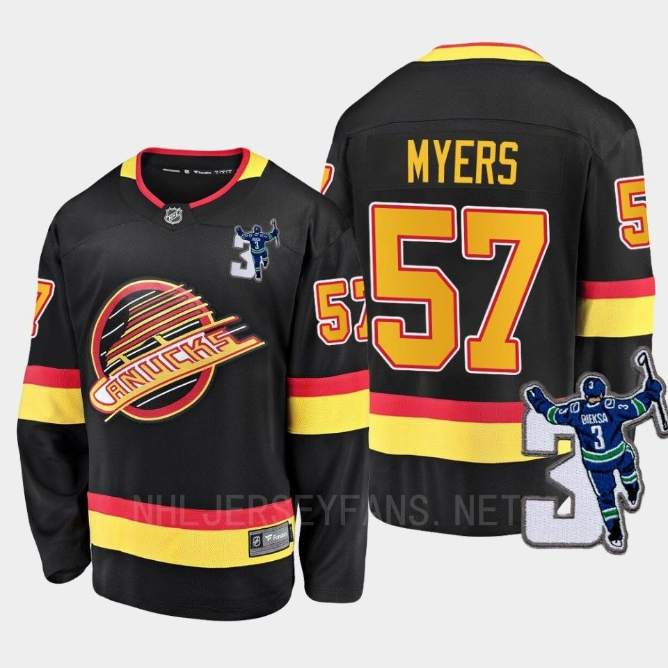 Men Vancouver Canucks Tyler Myers #57 Kevin Bieska patch Throwback Black Jersey