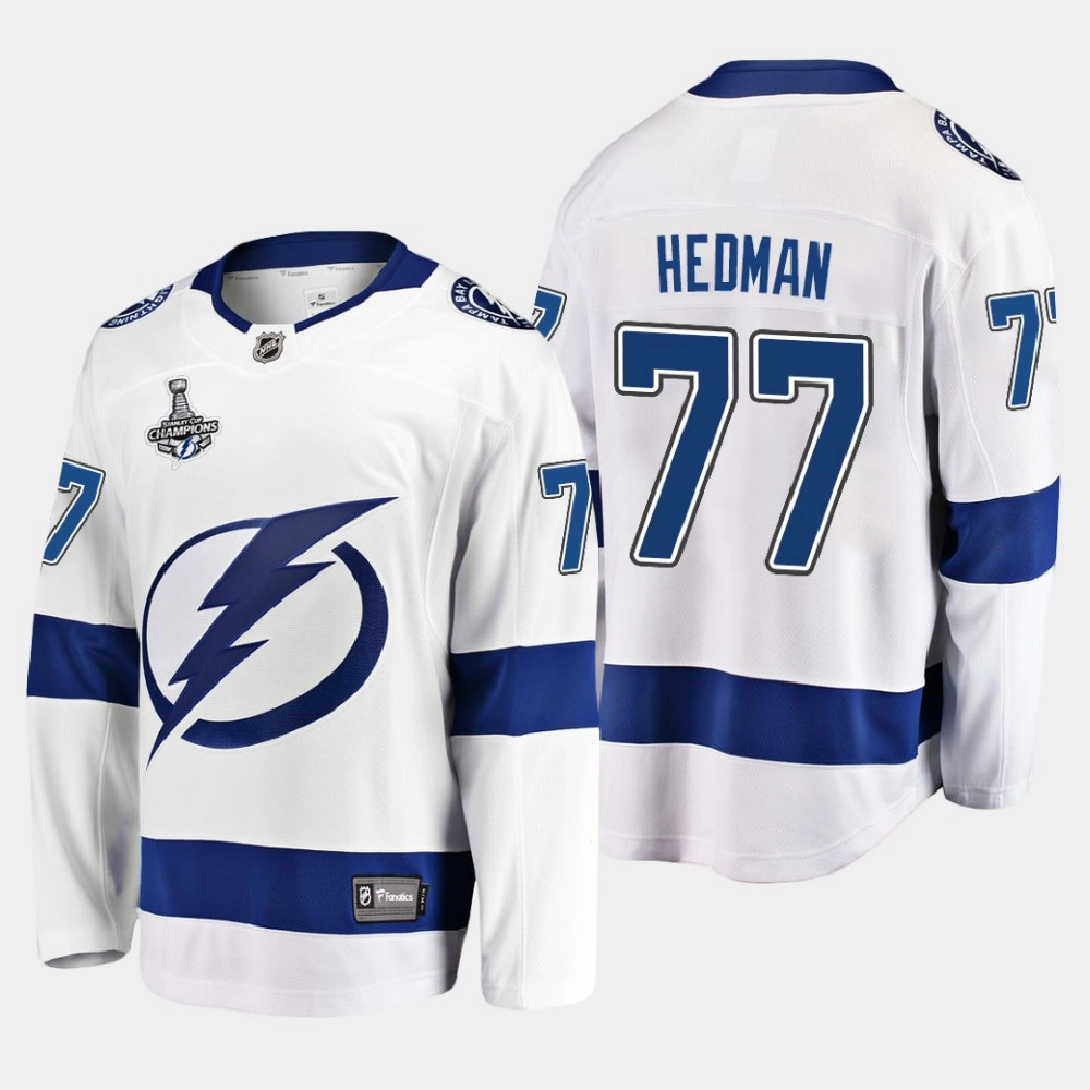 Men's Tampa Bay Lightning Victor Hedman #77 2020 Stanley Cup Champions Away Breakaway Player White Jersey Men's Tampa Bay Lightning Victor Hedman #77 2020 Stanley Cup Champions Away Breakaway Player White Jersey