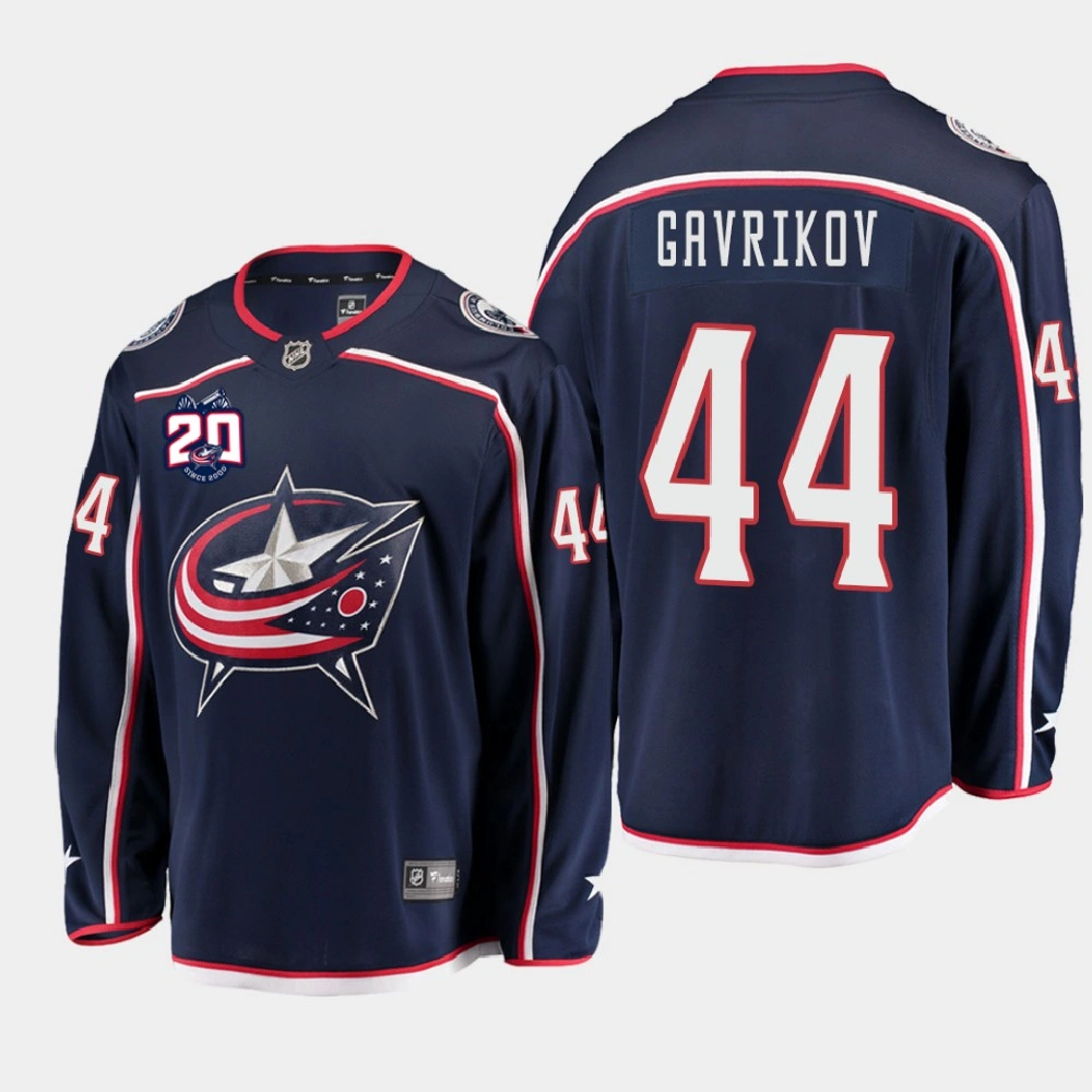 Men's Columbus Blue Jackets Vladislav Gavrikov #44 20th Anniversary Home Navy Jersey Men's Columbus Blue Jackets Vladislav Gavrikov #44 20th Anniversary Home Navy Jersey