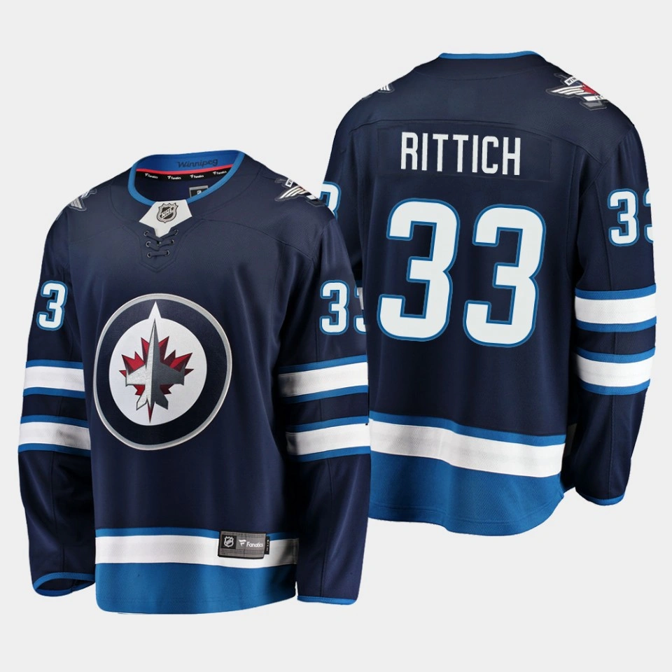 David Rittich Winnipeg Jets Home Breakaway Player Navy Jersey David Rittich Winnipeg Jets Home Breakaway Player Navy Jersey