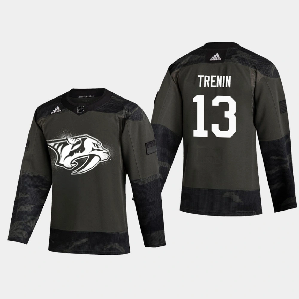 Men's Nashville Predators Yakov Trenin #13 2020 Veterans Day Authentic Practice Camo Jersey Men's Nashville Predators Yakov Trenin #13 2020 Veterans Day Authentic Practice Camo Jersey