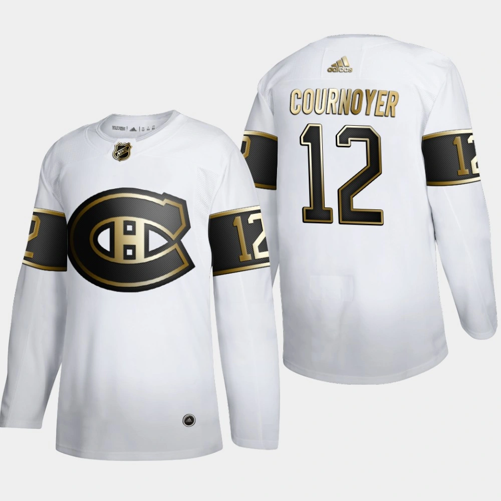 Men's Montreal Canadiens Yvan Cournoyer #12 NHL Golden Edition White Retired Authentic Jersey