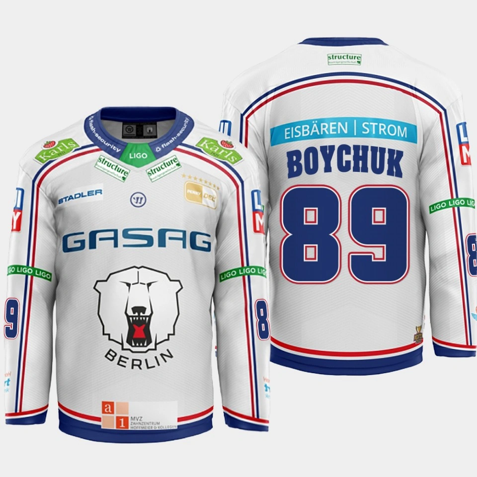 Youth Zach Boychuk #89 Eisbaren Berlin 2022 Away Hockey White Jersey Youth Zach Boychuk #89 Eisbaren Berlin 2022 Away Hockey White Jersey