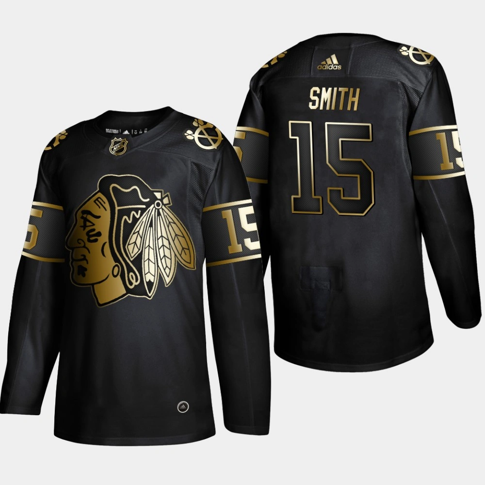 Women's Chicago Blackhawks Zack Smith #15 NHL Golden Edition Black Authentic Jersey Women's Chicago Blackhawks Zack Smith #15 NHL Golden Edition Black Authentic Jersey