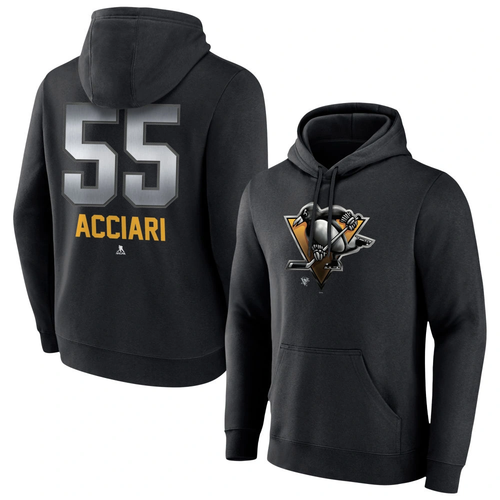 Men's Pittsburgh Penguins Black Midnight Mascot Logo Noel Acciari Player Pullover Hoodie