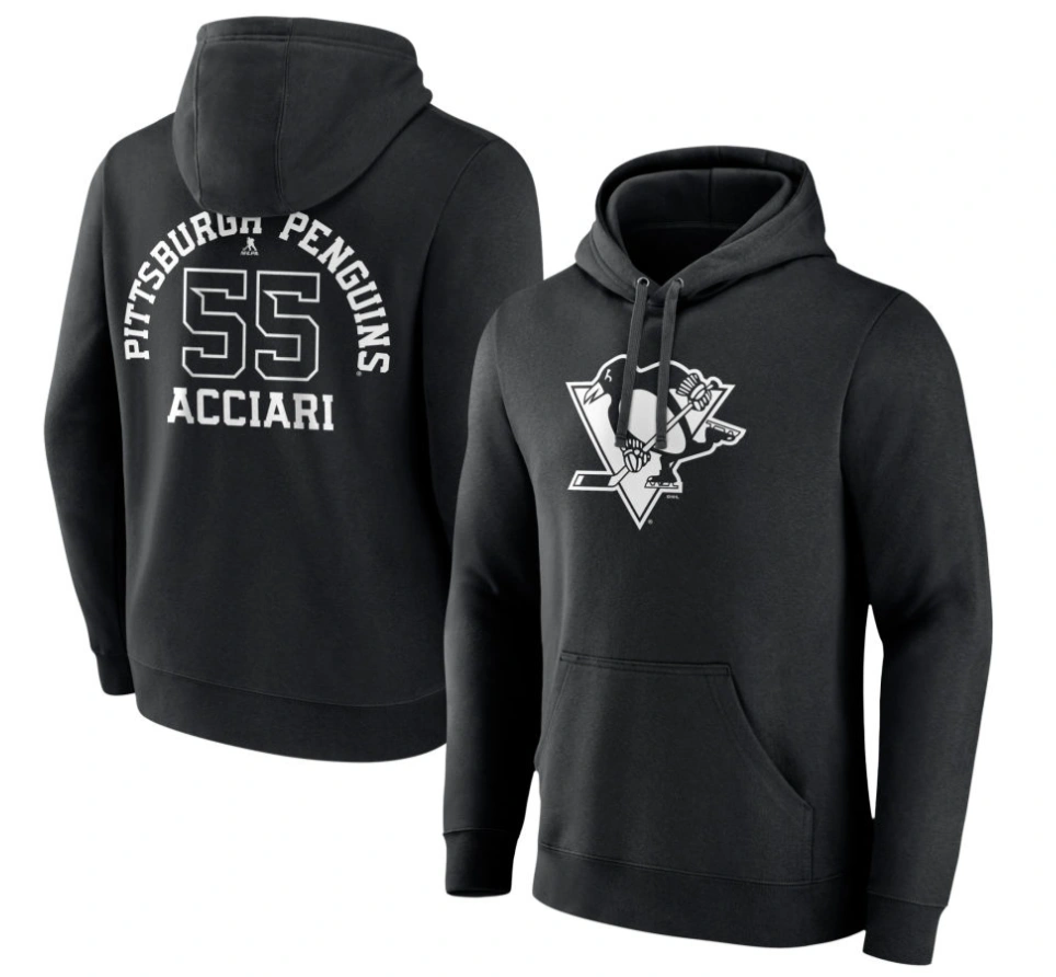 Men's Pittsburgh Penguins Black Monochrome Noel Acciari Player Pullover Hoodie