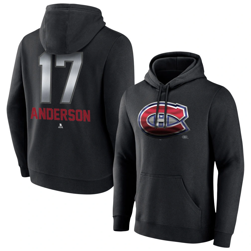 Men's Montreal Canadiens Black Midnight Mascot Logo Josh Anderson Player Pullover Hoodie