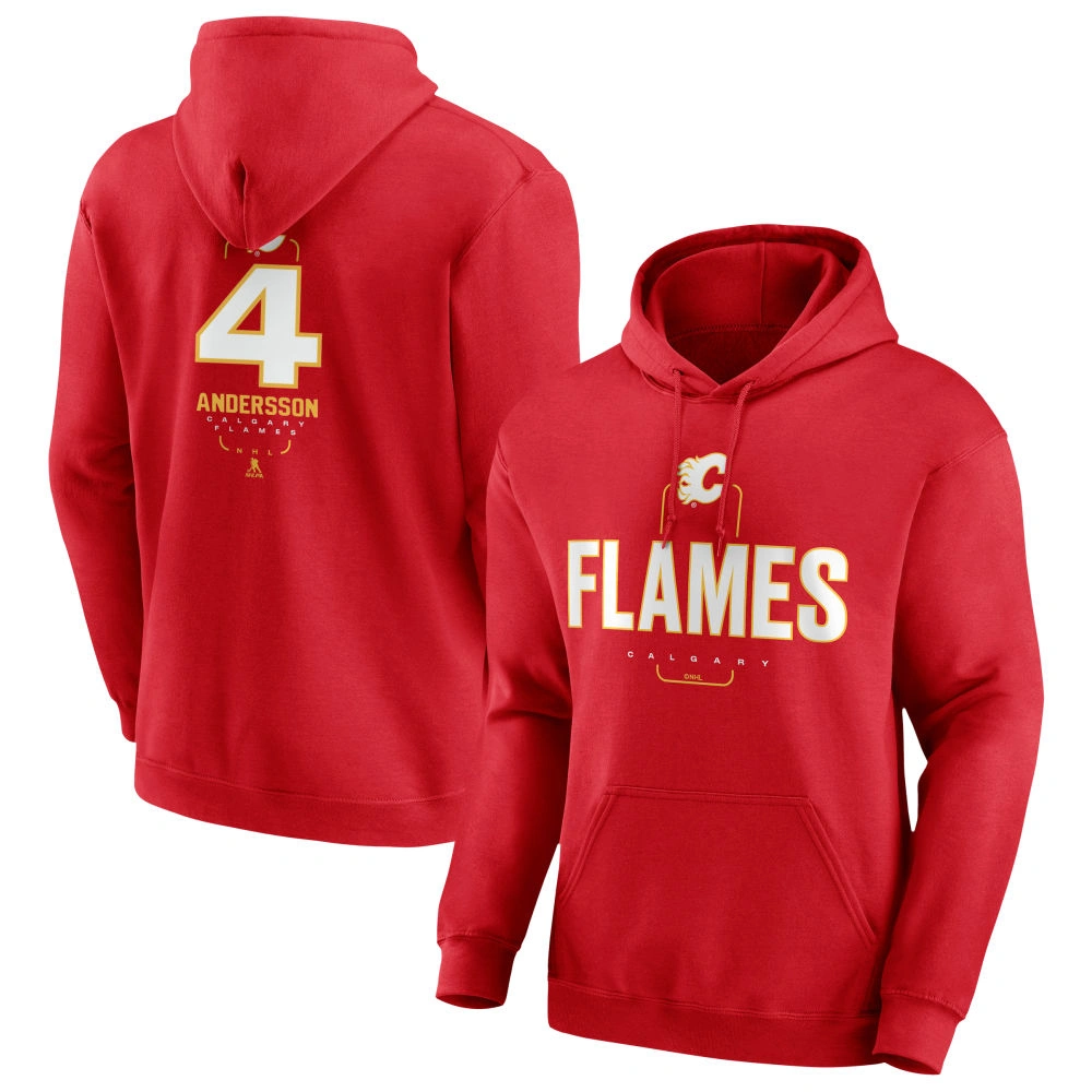 Men's Calgary Flames Red Midfielder Rasmus Andersson Player Pullover Hoodie Men's Calgary Flames Red Midfielder Rasmus Andersson Player Pullover Hoodie