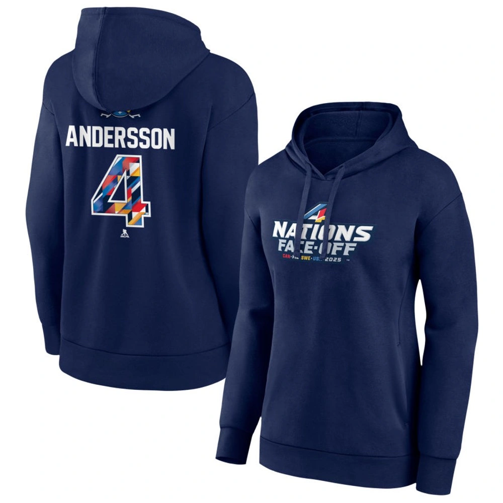 Women's 2025 Four Nations Face-Off Rasmus Andersson Player Pullover Hoodie - Navy Women's 2025 Four Nations Face-Off Rasmus Andersson Player Pullover Hoodie - Navy