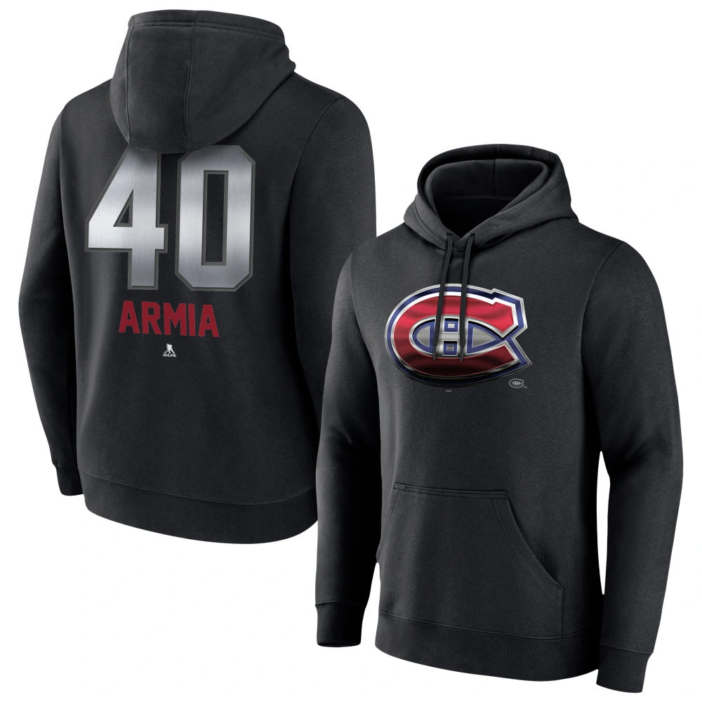 Men's Montreal Canadiens Black Midnight Mascot Logo Joel Armia Player Pullover Hoodie