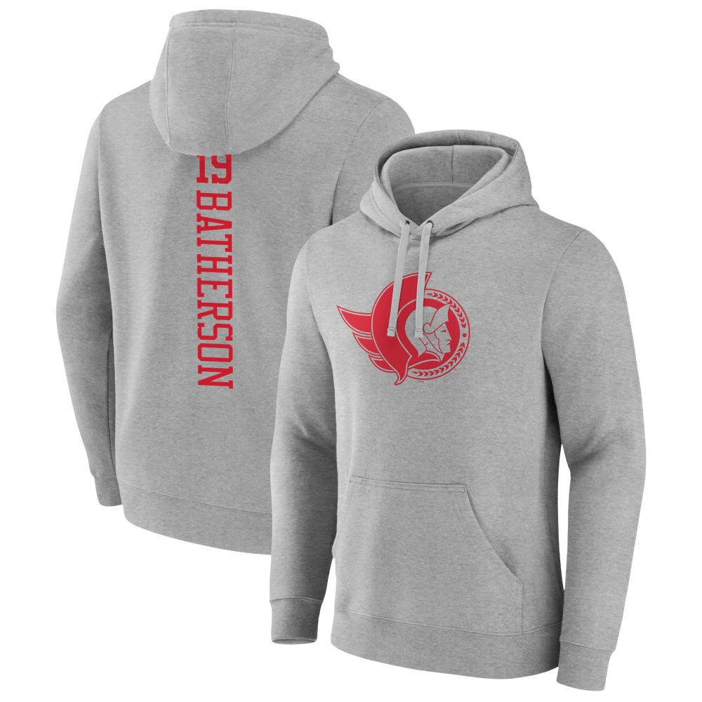 Men's Ottawa Senators Heather Gray Drake Batherson Player Pullover Hoodie Men's Ottawa Senators Heather Gray Drake Batherson Player Pullover Hoodie