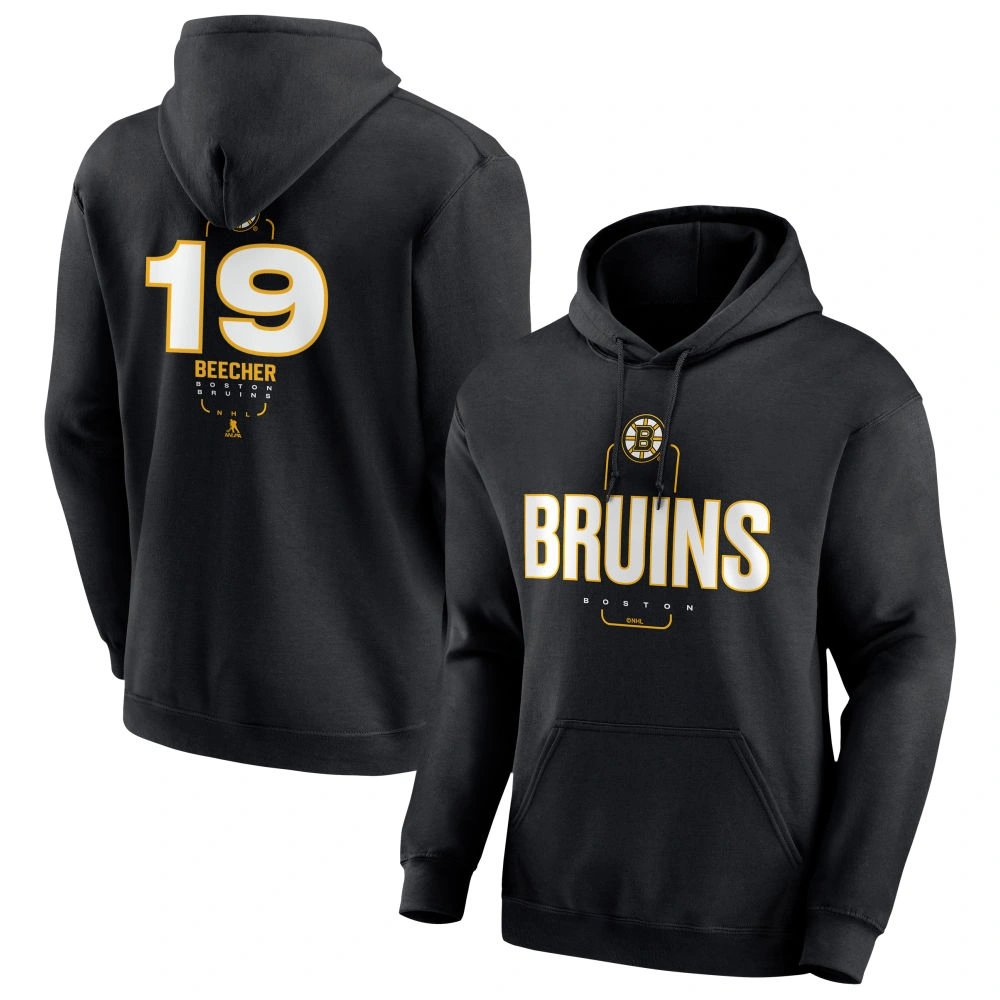 Men's Boston Bruins Black Midfielder John Beecher #19 Player Pullover Hoodie Men's Boston Bruins Black Midfielder John Beecher #19 Player Pullover Hoodie