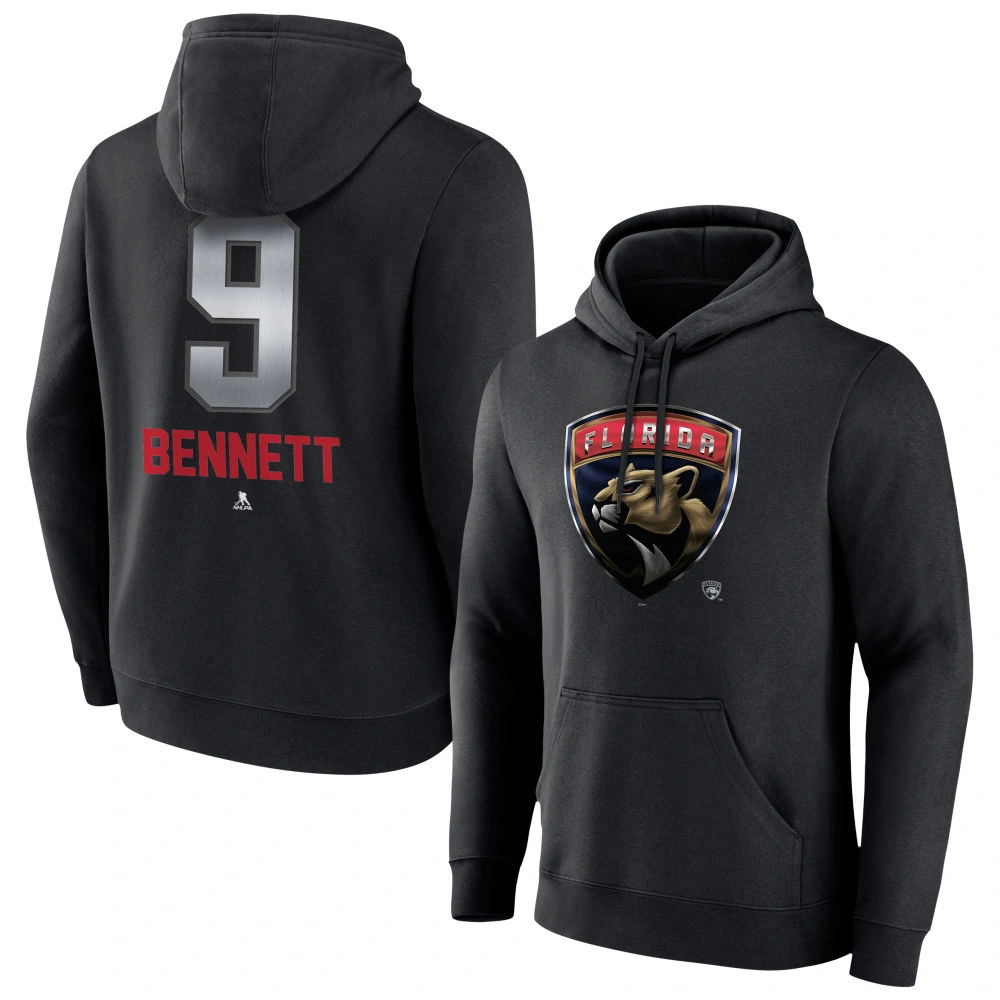 Men's Florida Panthers Black Midnight Mascot Logo Sam Bennett Player Pullover Hoodie