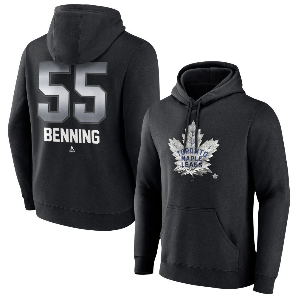 Men's Toronto Maple Leafs Black Midnight Mascot Logo Matt Benning Player Pullover Hoodie Men's Toronto Maple Leafs Black Midnight Mascot Logo Matt Benning Player Pullover Hoodie