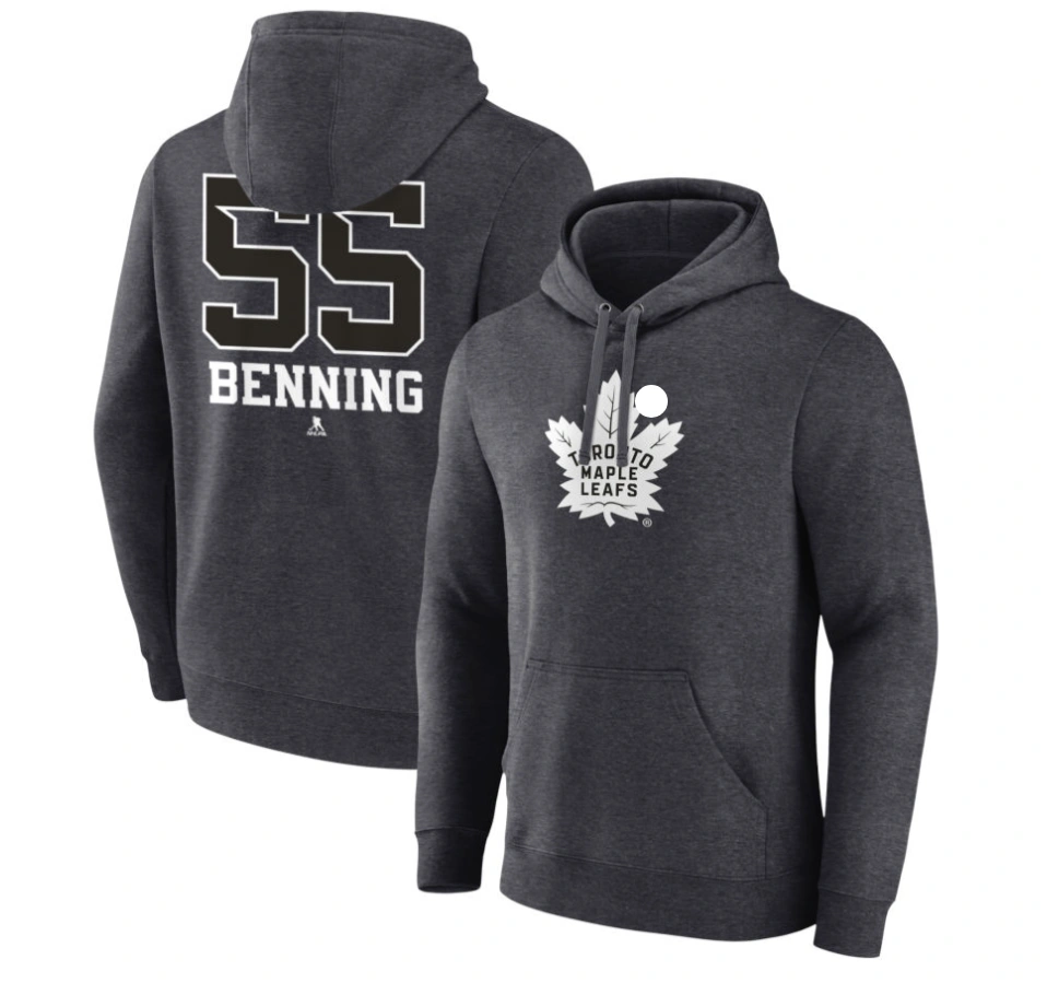 Men's Toronto Maple Leafs Charcoal Monochrome Matt Benning Player Pullover Hoodie Men's Toronto Maple Leafs Charcoal Monochrome Matt Benning Player Pullover Hoodie