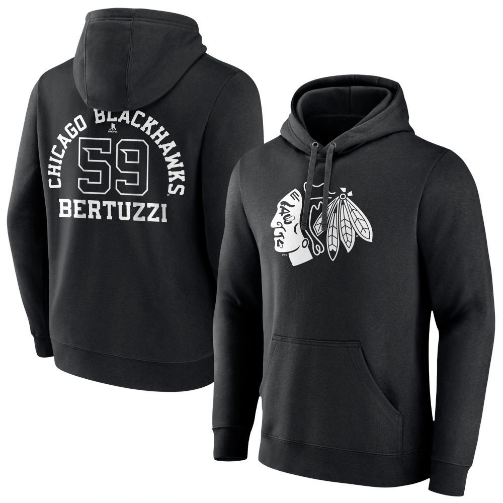Youth Chicago Blackhawks Black Monochrome Tyler Bertuzzi Pullover Hoodie Youth Chicago Blackhawks Black Monochrome Tyler Bertuzzi Pullover Hoodie