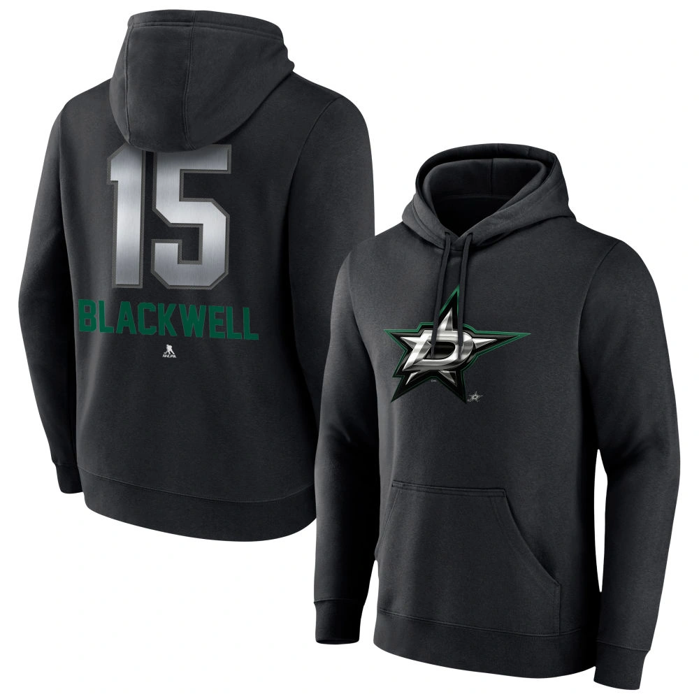 Men's Dallas Stars Black Midnight Mascot Logo Colin Blackwell Player Pullover Hoodie Men's Dallas Stars Black Midnight Mascot Logo Colin Blackwell Player Pullover Hoodie