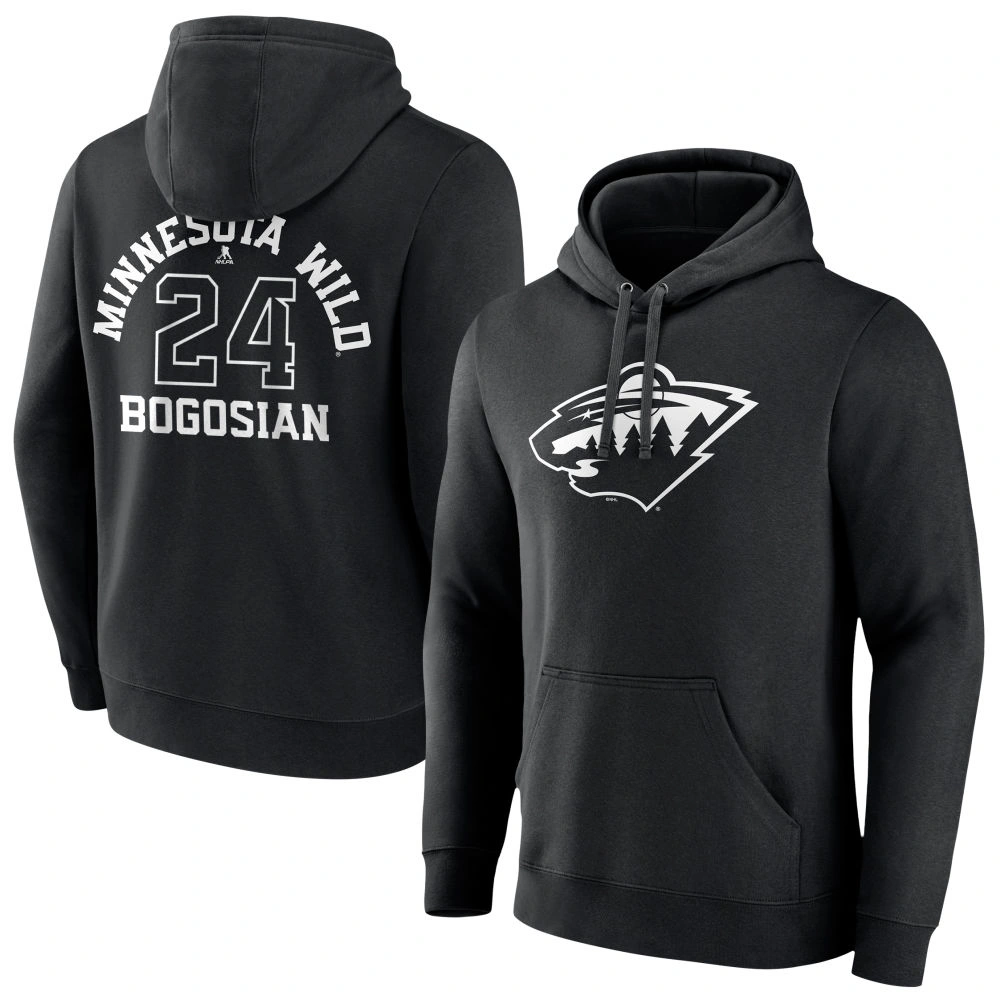 Youth Minnesota Wild Black Monochrome Zach Bogosian Pullover Hoodie Youth Minnesota Wild Black Monochrome Zach Bogosian Pullover Hoodie