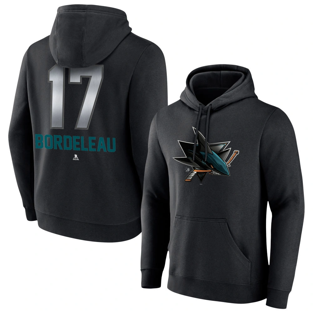 Youth San Jose Sharks Black Midnight Mascot Logo Thomas Bordeleau Pullover Hoodie Youth San Jose Sharks Black Midnight Mascot Logo Thomas Bordeleau Pullover Hoodie
