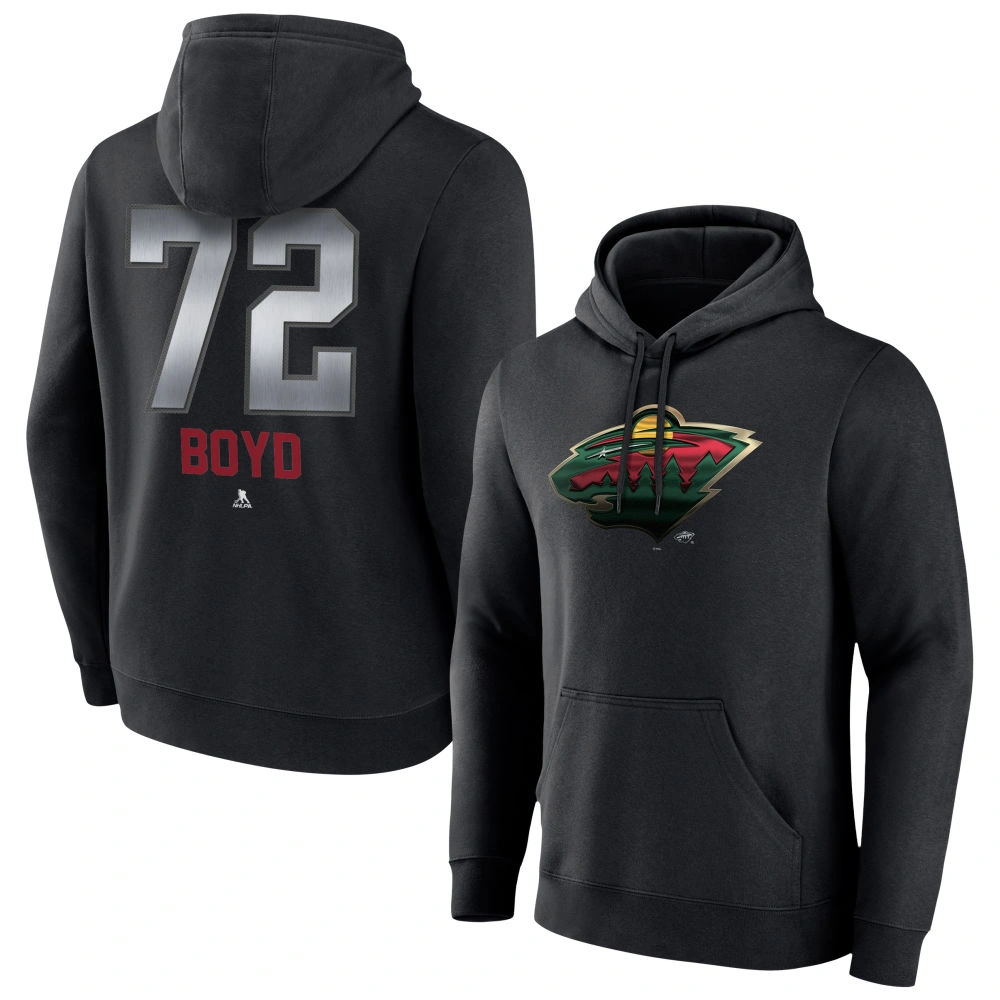 Youth Minnesota Wild Black Midnight Mascot Logo Travis Boyd Pullover Hoodie