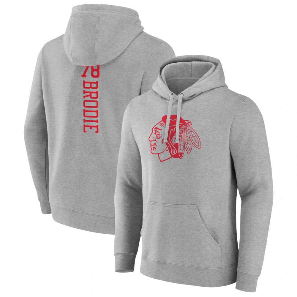 Youth Chicago Blackhawks Heather Gray TJ Brodie Pullover Hoodie Youth Chicago Blackhawks Heather Gray TJ Brodie Pullover Hoodie