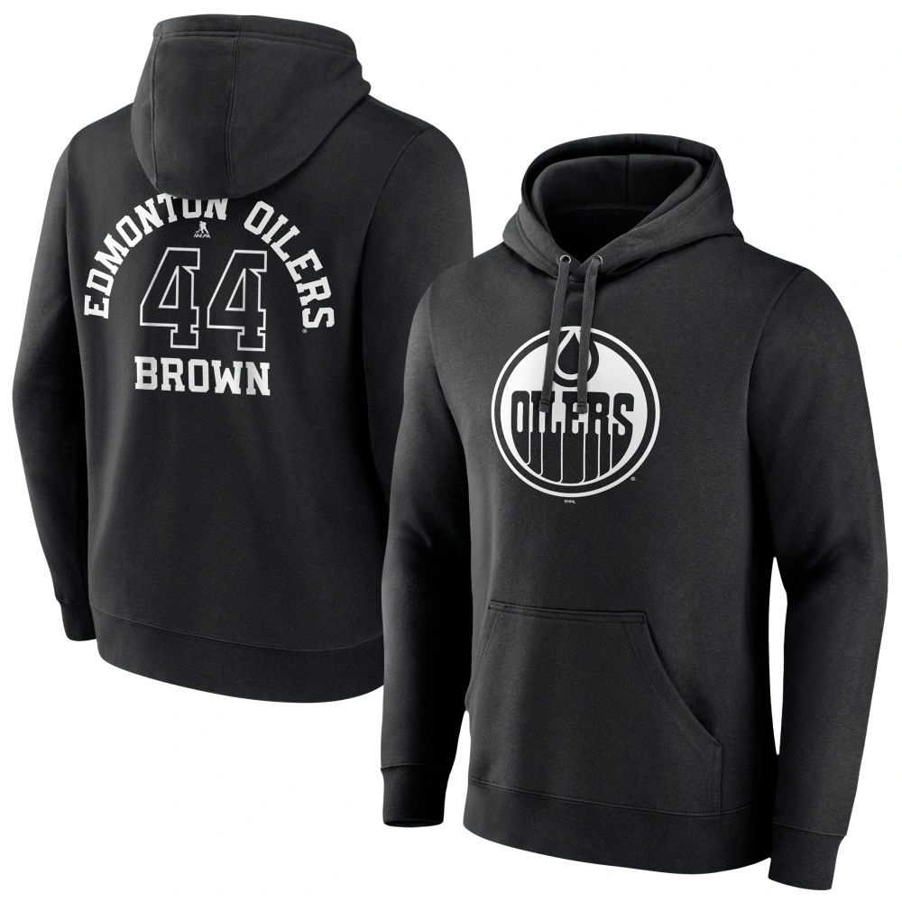 Youth Edmonton Oilers Black Monochrome Josh Brown Pullover Hoodie Youth Edmonton Oilers Black Monochrome Josh Brown Pullover Hoodie