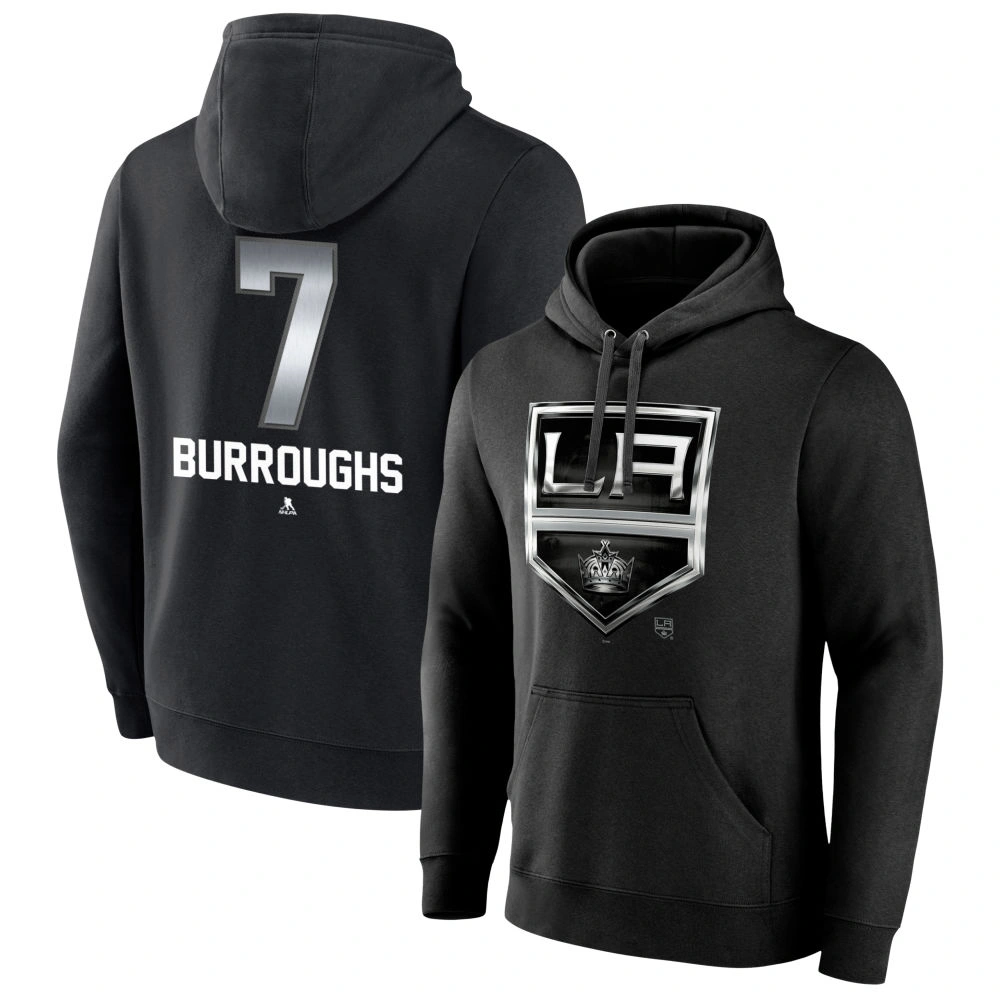 Men's Los Angeles Kings Black Midnight Mascot Logo Kyle Burroughs Player Pullover Hoodie Men's Los Angeles Kings Black Midnight Mascot Logo Kyle Burroughs Player Pullover Hoodie