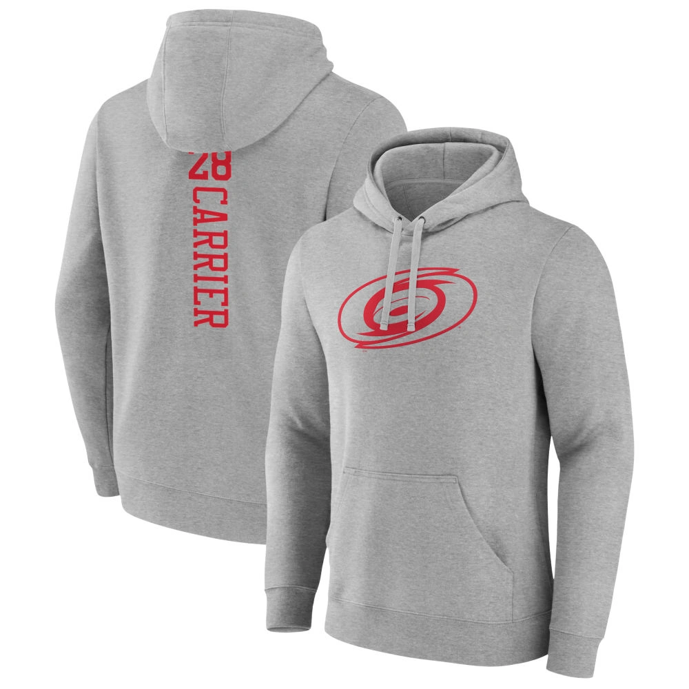 Men's Carolina Hurricanes Heather Gray William Carrier Player Pullover Hoodie Men's Carolina Hurricanes Heather Gray William Carrier Player Pullover Hoodie
