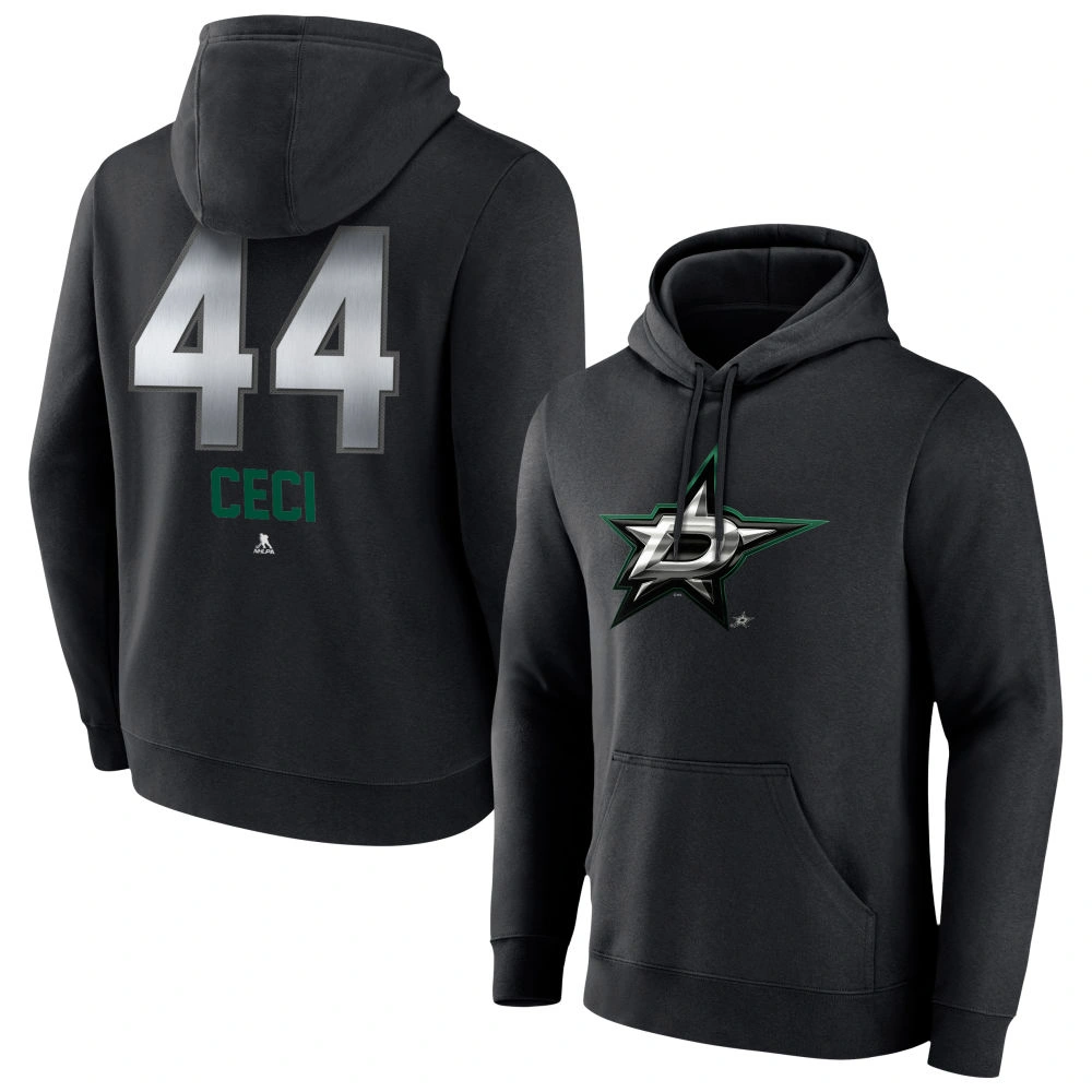 Men's Dallas Stars Black Midnight Mascot Logo Cody Ceci Player Pullover Hoodie Men's Dallas Stars Black Midnight Mascot Logo Cody Ceci Player Pullover Hoodie