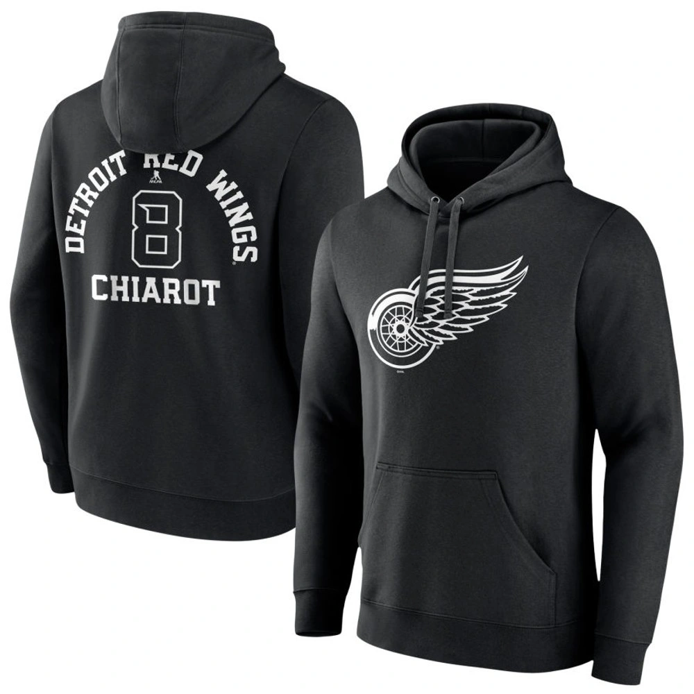 Men's Detroit Red Wings Black Monochrome Ben Chiarot Player Pullover Hoodie