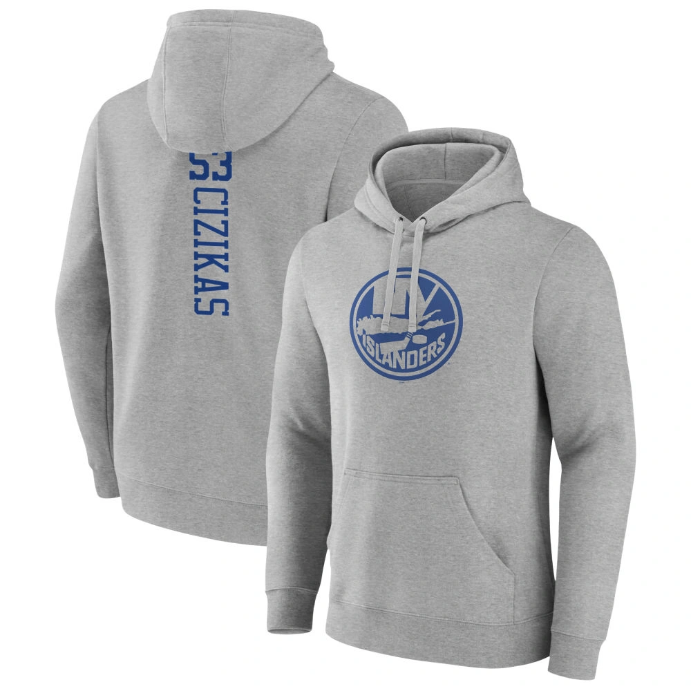 Men's New York Islanders Heather Gray Casey Cizikas Player Pullover Hoodie Men's New York Islanders Heather Gray Casey Cizikas Player Pullover Hoodie