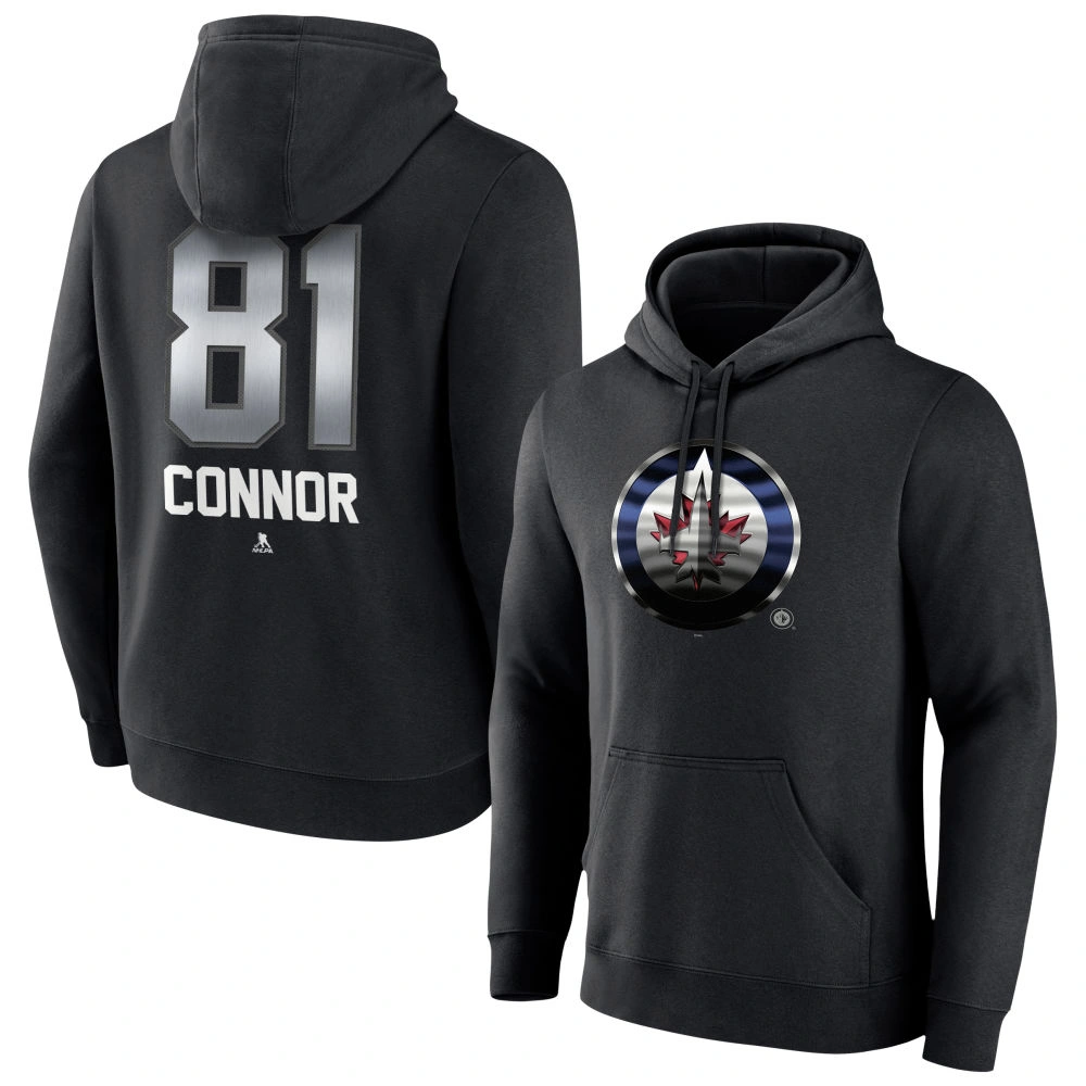 Men's Winnipeg Jets Black Midnight Mascot Logo Kyle Connor Player Pullover Hoodie Men's Winnipeg Jets Black Midnight Mascot Logo Kyle Connor Player Pullover Hoodie