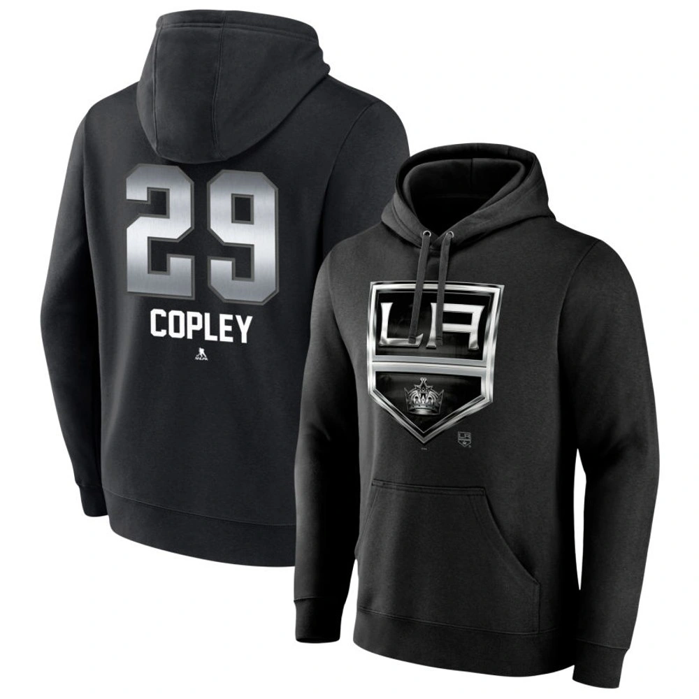 Men's Los Angeles Kings Black Midnight Mascot Logo Pheonix Copley Player Pullover Hoodie Men's Los Angeles Kings Black Midnight Mascot Logo Pheonix Copley Player Pullover Hoodie
