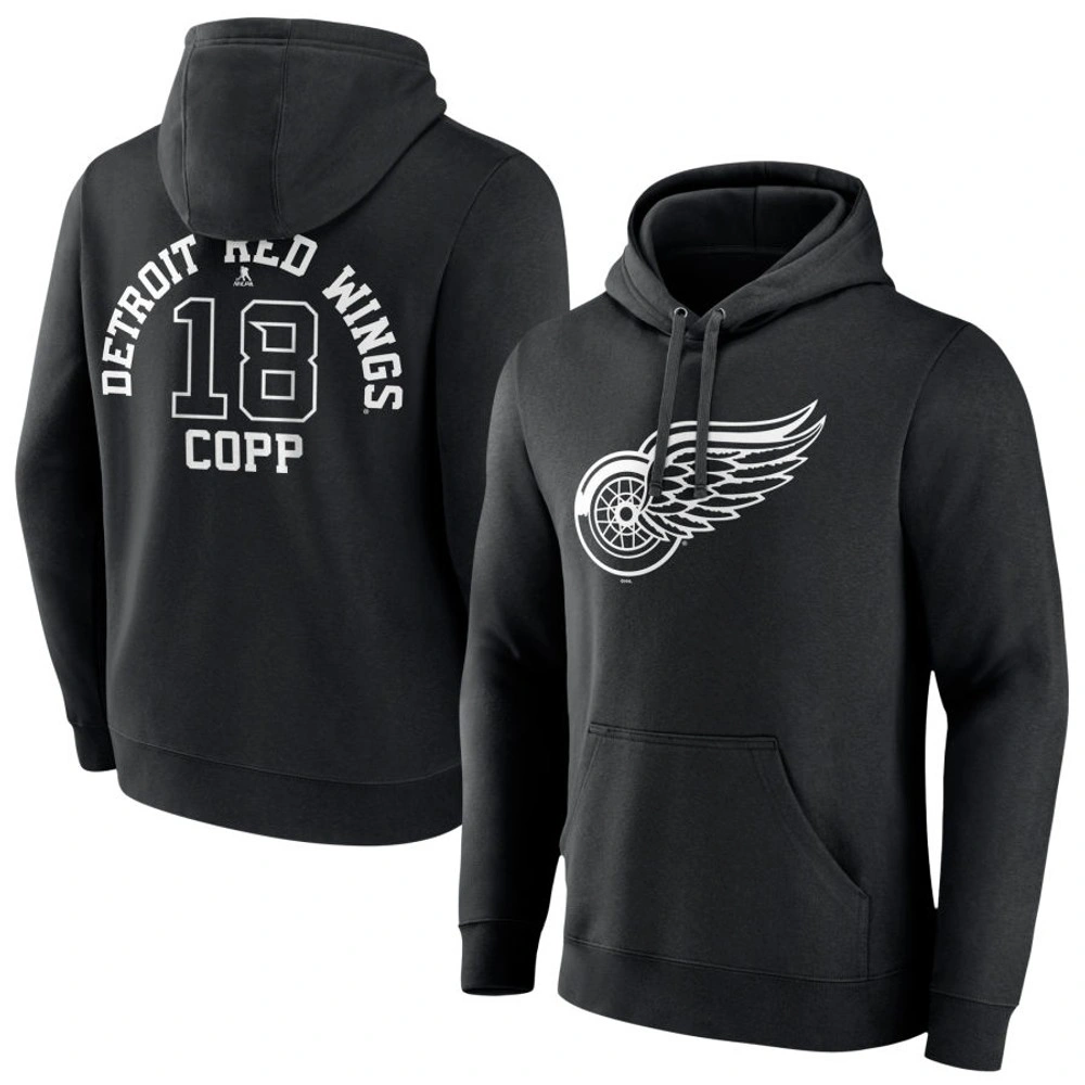 Men's Detroit Red Wings Black Monochrome Andrew Copp Player Pullover Hoodie