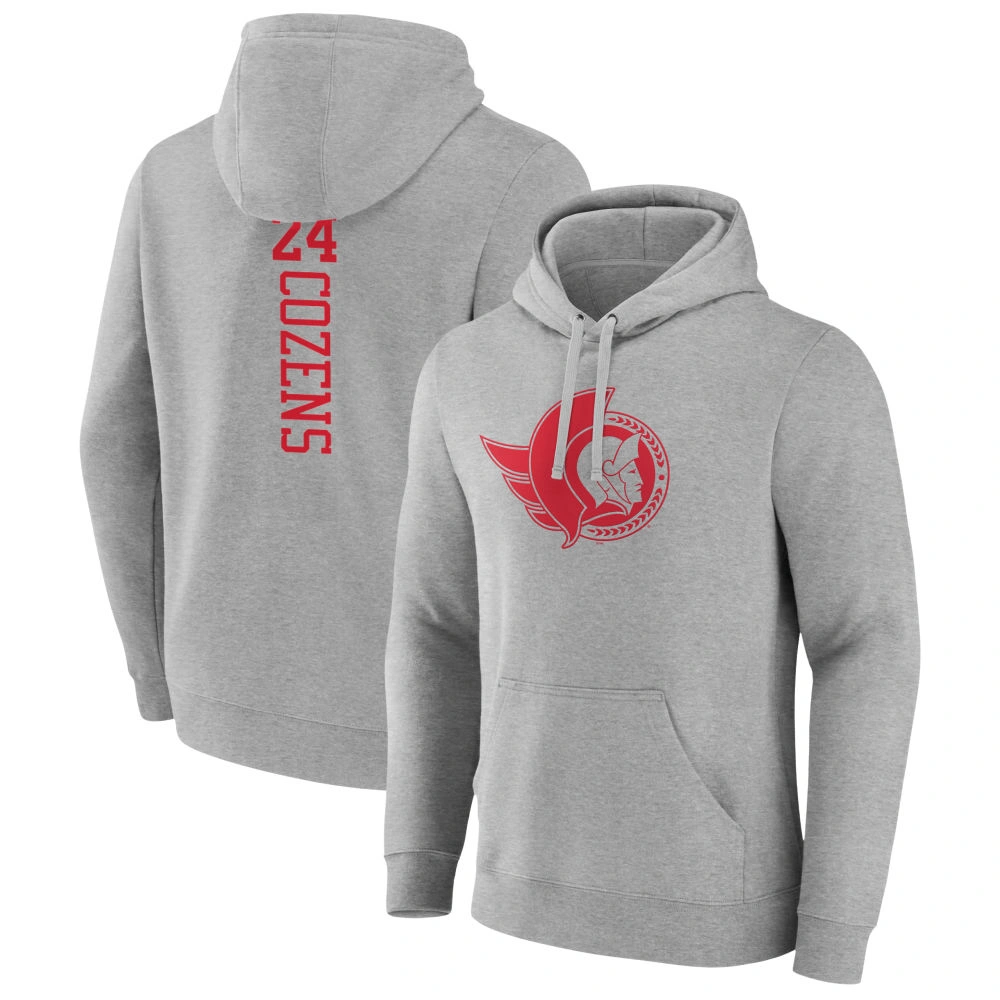 Men's Ottawa Senators Heather Gray Dylan Cozens Player Pullover Hoodie Men's Ottawa Senators Heather Gray Dylan Cozens Player Pullover Hoodie